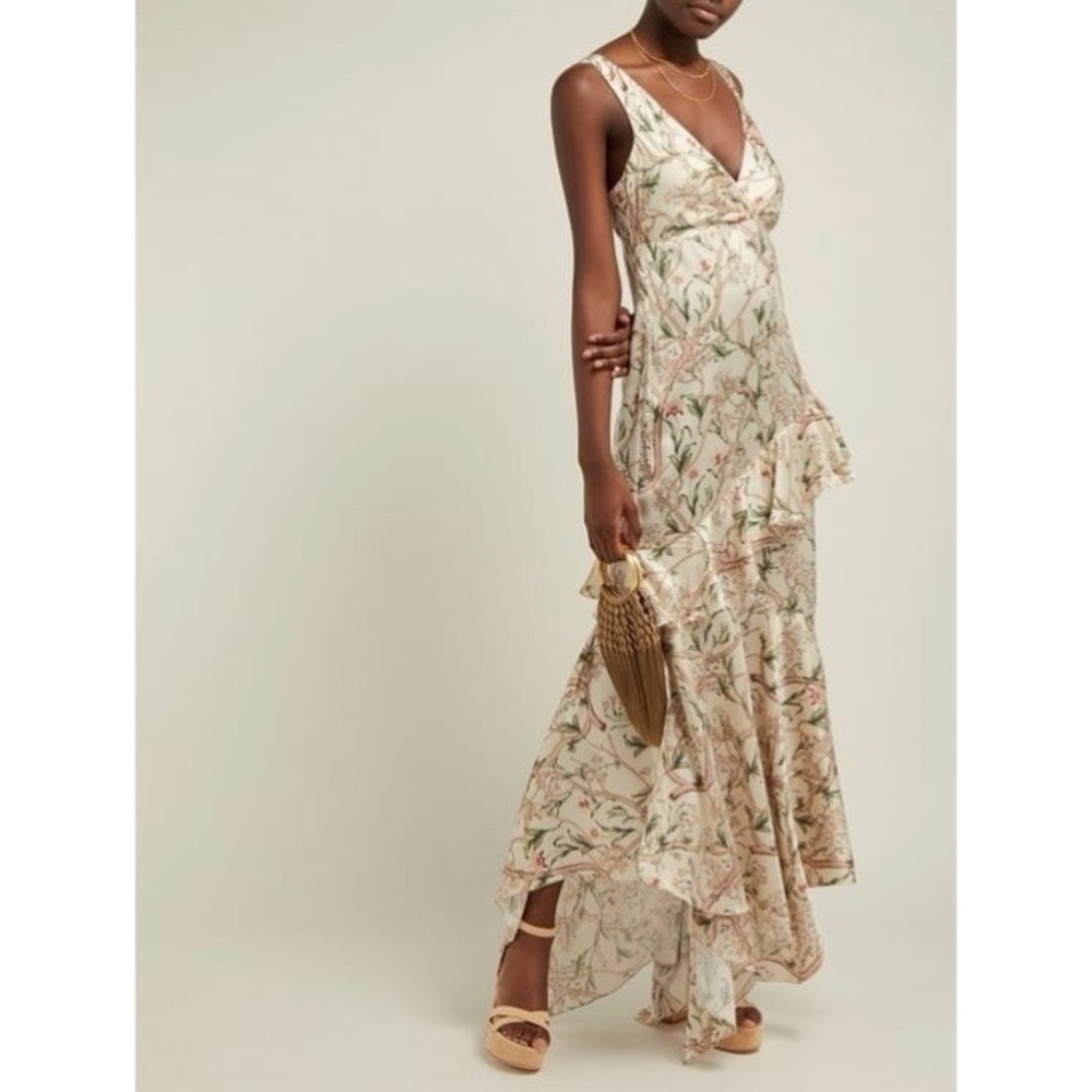 JOHANNA ORTIZ Divine Intervention Floral Silk Ivory Gown Dress RUNWAY NWT